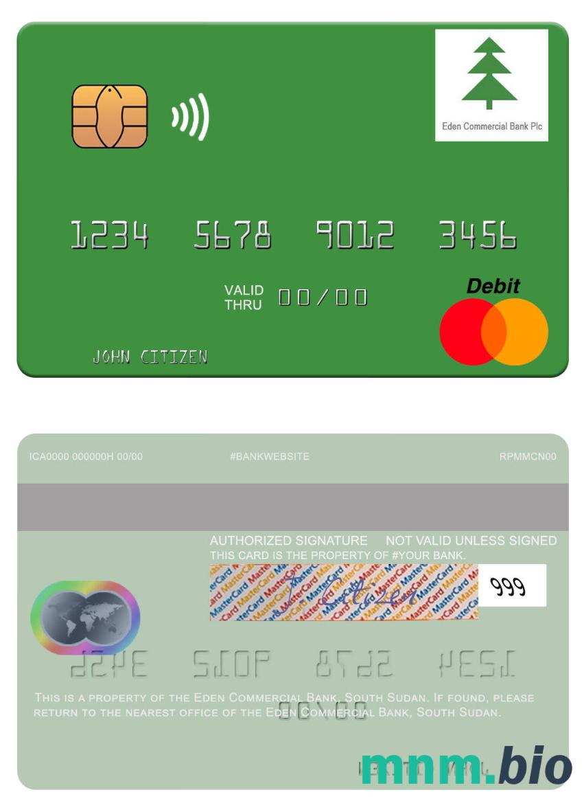 South Sudan Eden Commercial Bank przykład karty mastercard w formacie PSD
